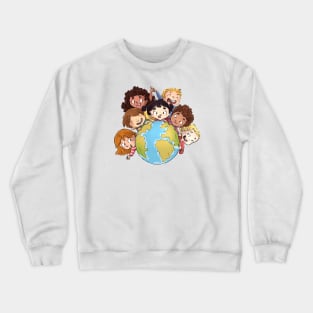 Niños con planeta Tierra Crewneck Sweatshirt